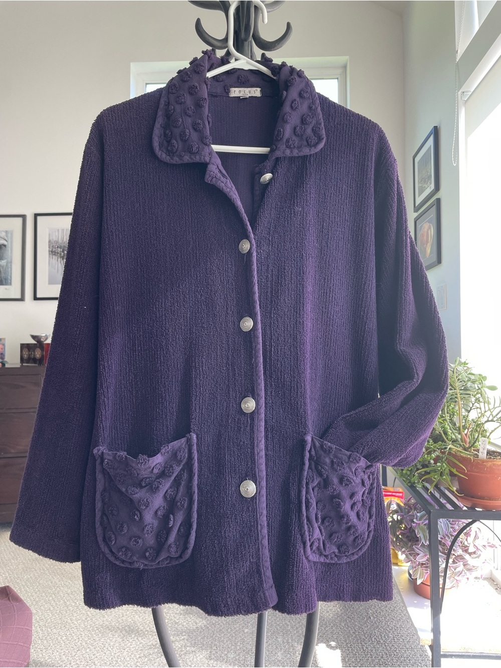 Textured Pocket Button-Front Purple Jacket